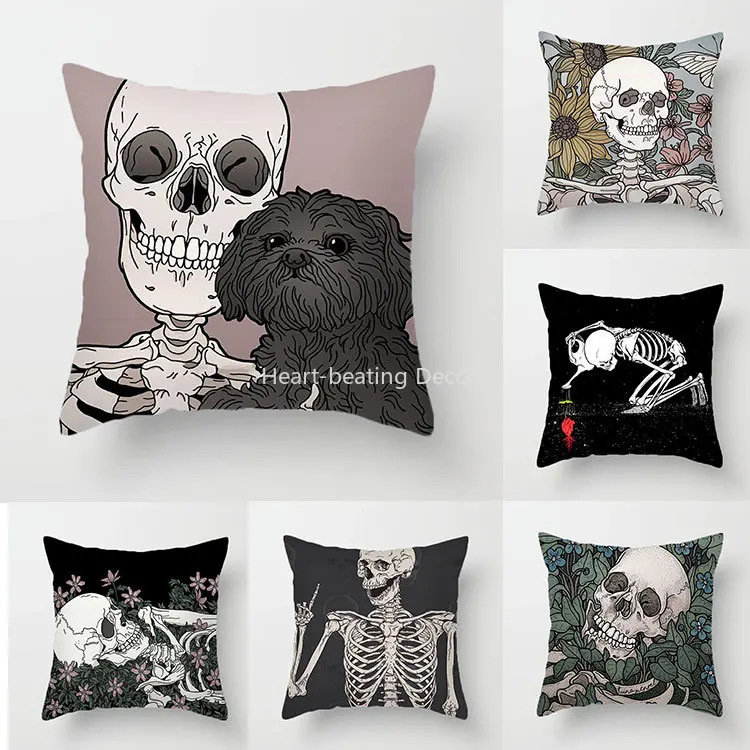 

45X45CM Seat Car Home Decoration Sofa Bed Decoration Pillow Cover Peach Skin Flower Skull Pillow Cushion Cover