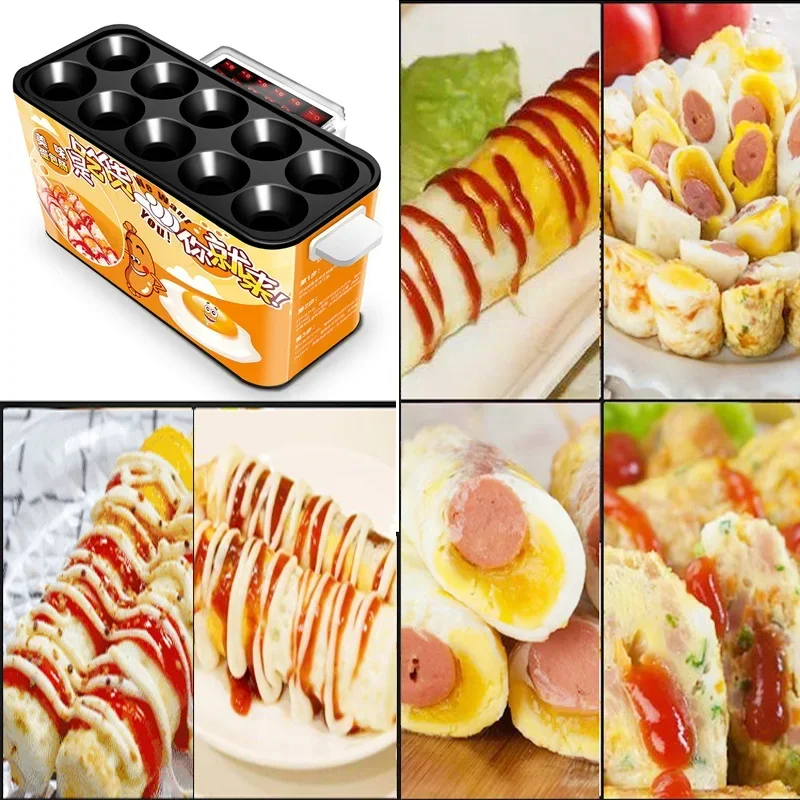 10 Holes Egg Roll Machine 220v Electric Automatic Eggs Roll Cooking Maker Sausage Omelette Breakfast Machine 4