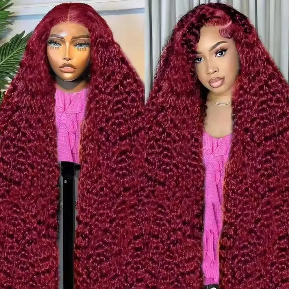 100% Human Hair 13x6 Deep Wave Lace Front Wigs Human Hair for Women 99J Burgundy Lace Front Wigs Human Hair Red Wig 200 Density 1