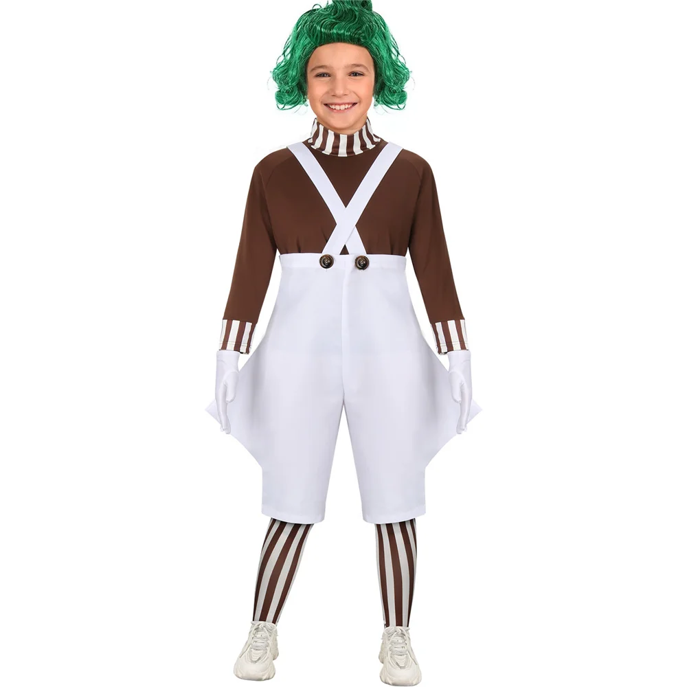 Kids Oompa Loompa Costume Halloween Party Suit Chocolate Factory Worker Cosplay Outfits for Boys