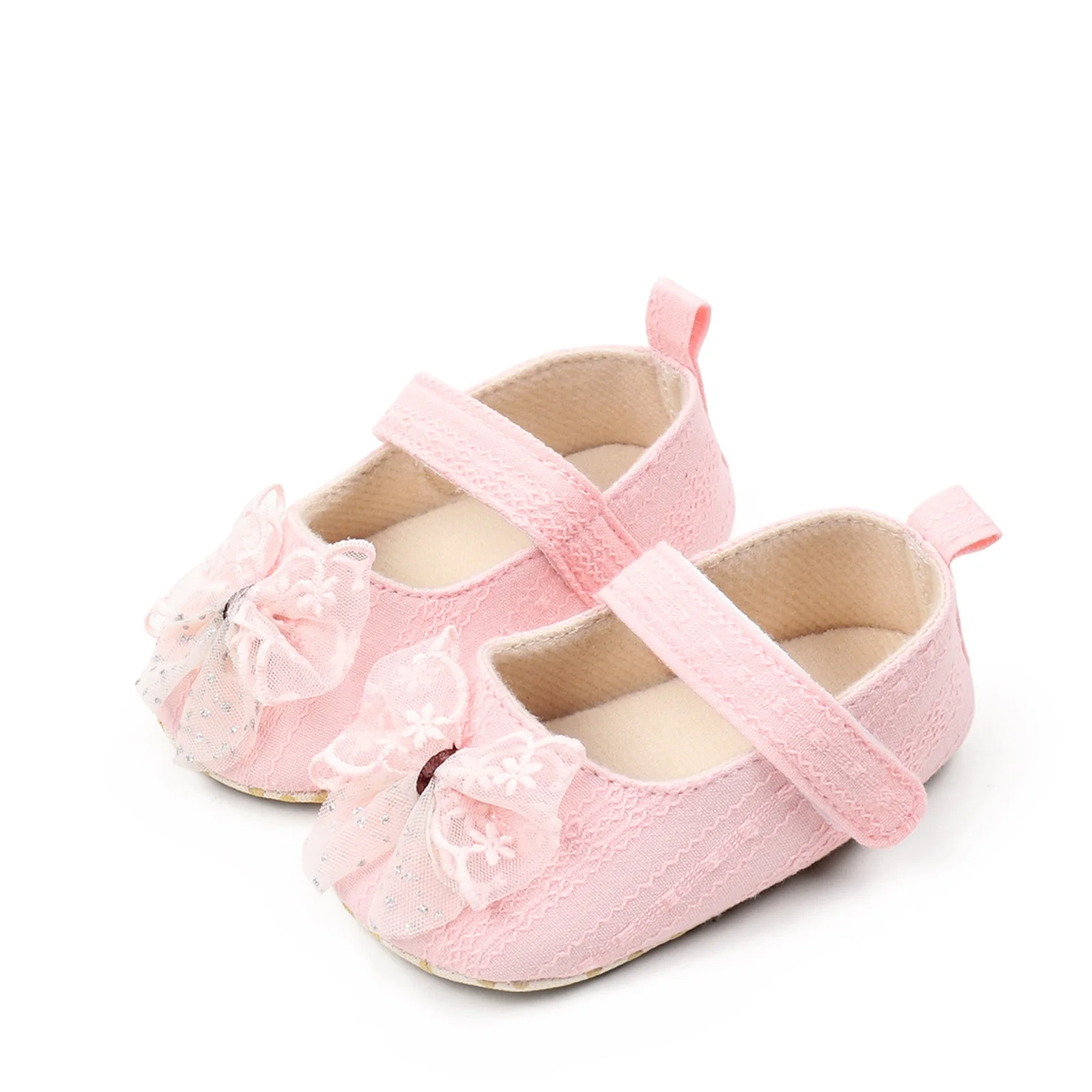 BeQeuewll Cute Baby Girls Shoes Mary Jane Flats Crib Shoes Princess Bowknot Toddler Dress Hook and Loop First Walker