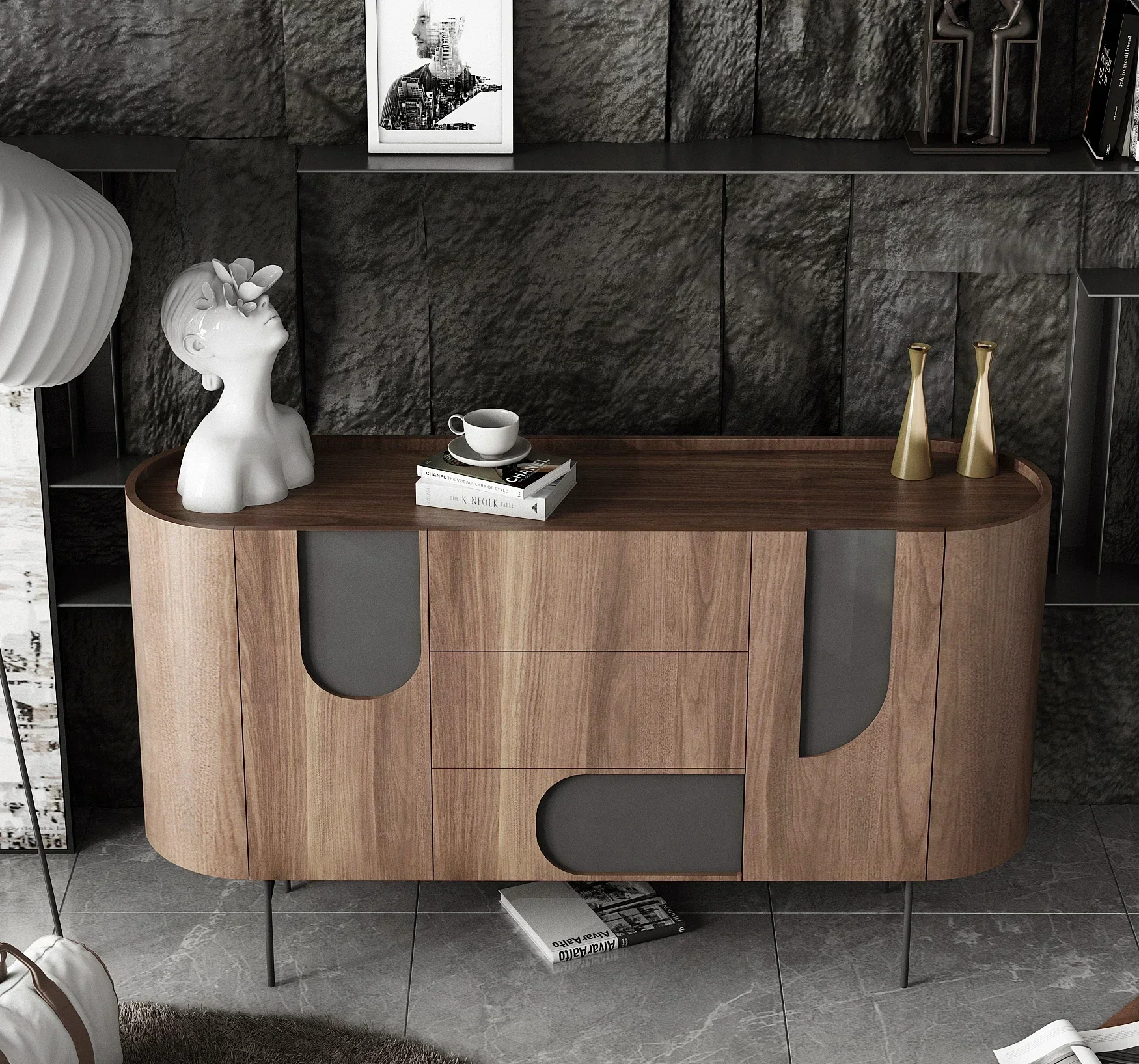 Kitchen Sideboard Dining et Cabinet with 3 Drawers, Floor Storage Cabinet with Wooden Console Table