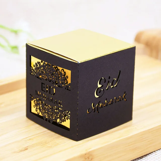 5/10pcs Eid Mubarak Chocolate Candy Box Ramadan Kareem Favor Gift Box Islamic Muslim Festival Happy Al-Fitr Eid Party Supplies black