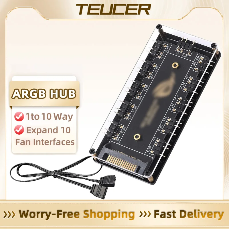 ARGB Connector 1 To 10 Port Splitter Hub 5V 3Pin for LED Fans Lights With Adhesive Base SATA Power cable splitter hub