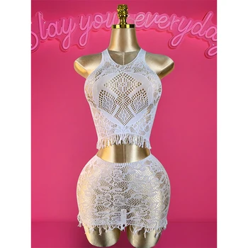 1 Set  Sexy Women Fishnet Cover Ups Hollow Out Bodycon Women's Swimwear See through Tassel Dress without Bikini Beachwear DS041