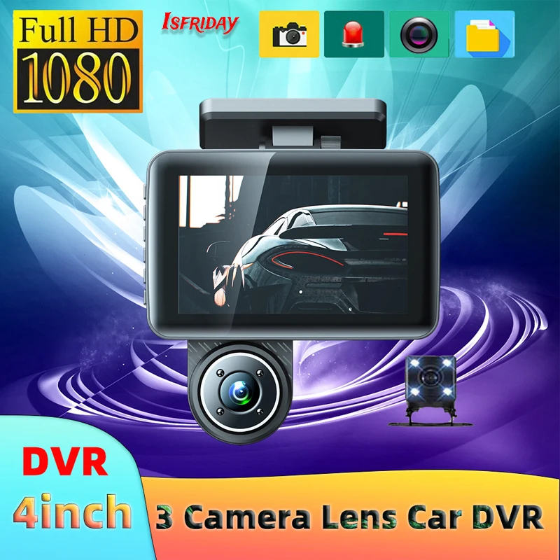 

3 Channel Car DVR HD 1080P 3-Lens Inside Vehicle Dash Cam Front Rearview Inside Camera DVRs Recorder Video Dashcam Car Camcorder