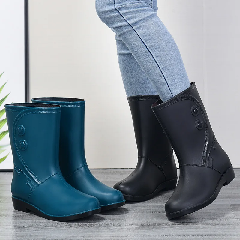 Rain Boots Women's Summer Waterproof Mid-Tube Low Heel Non-Slip Outdoor Fashion Car Wash Kitchen Work Rain Boots Size 36-40