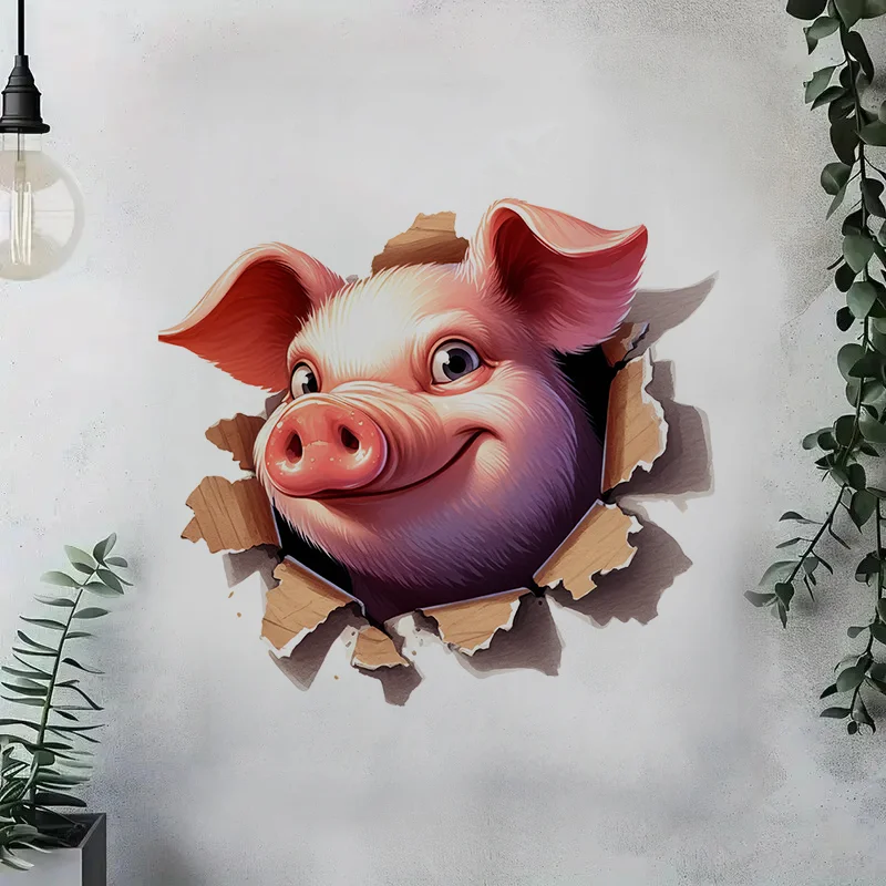 90856# 3D Cute Pig Wall Decal Reusable Sticker for Living Room Aesthetic Room Decoration Easy to Beautify Your Home