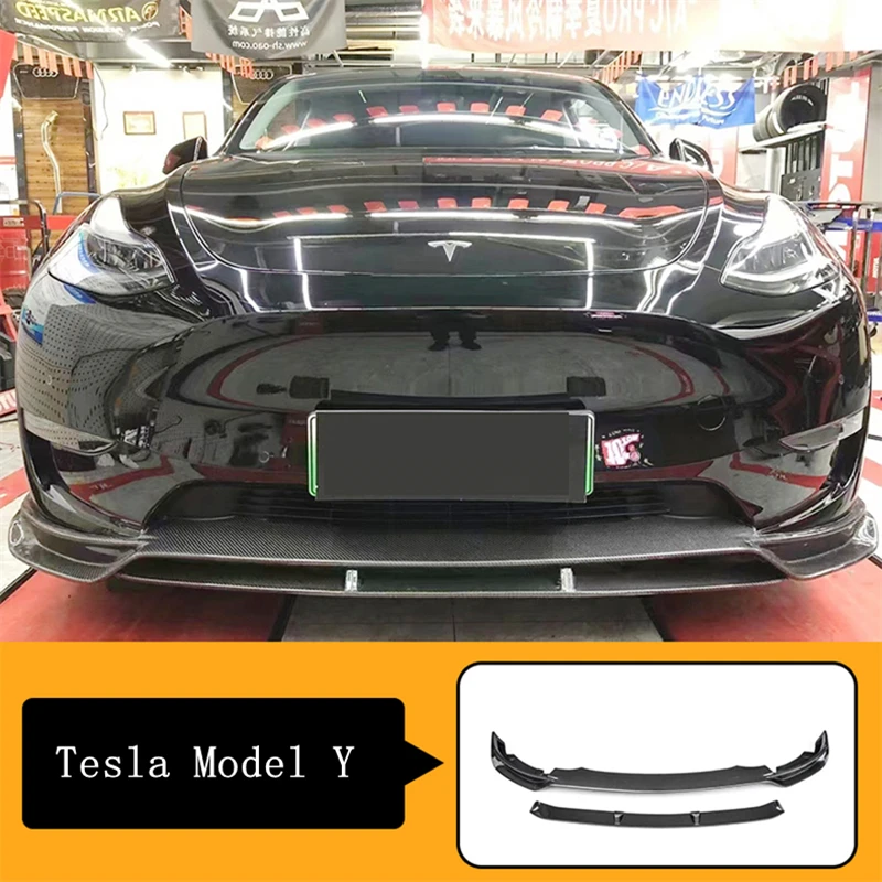 

High Quality REAL Carbon Fiber Front Diffuser Bumper Lip Spoiler For Tesla Model Y 2020 2021 2022 2023