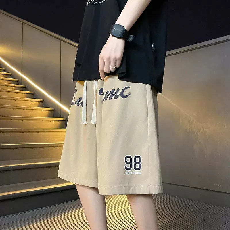 American Style Men Summer Casual Thin Style Motion Trousers High Street Fashion Vintage Letter Printing Loose Drawstring Shorts