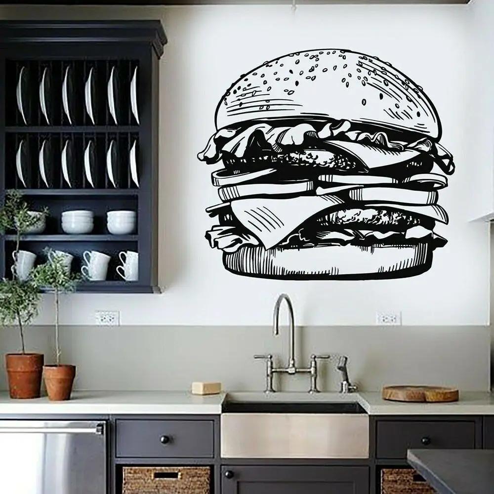 Fast Food Sign Window Stickers Hamburger Rapid Delicious Food Vinyl Wall Decal Fast Cafe Restaurant Fresh Burger Stickers wall stickers
