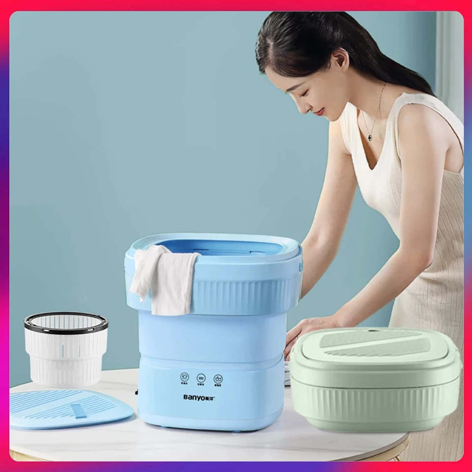 8L Small Folding Washing Machine Can Be Dehydrated Portable Underwear  Underwear and Socks Washing Machine UV Sterilizer - AliExpress
