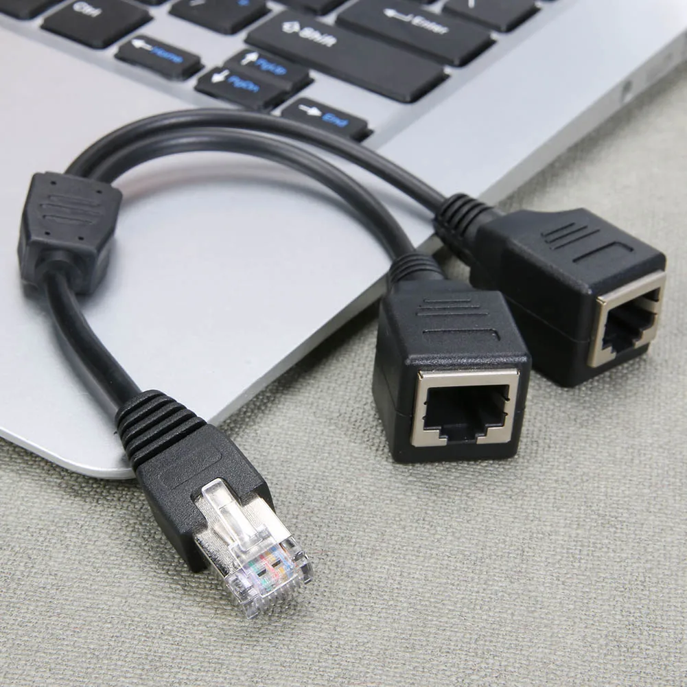 DSL 네트워크 RJ45 남성-2개 여성형 분배기 어댑터 커넥터 케이블 검정색