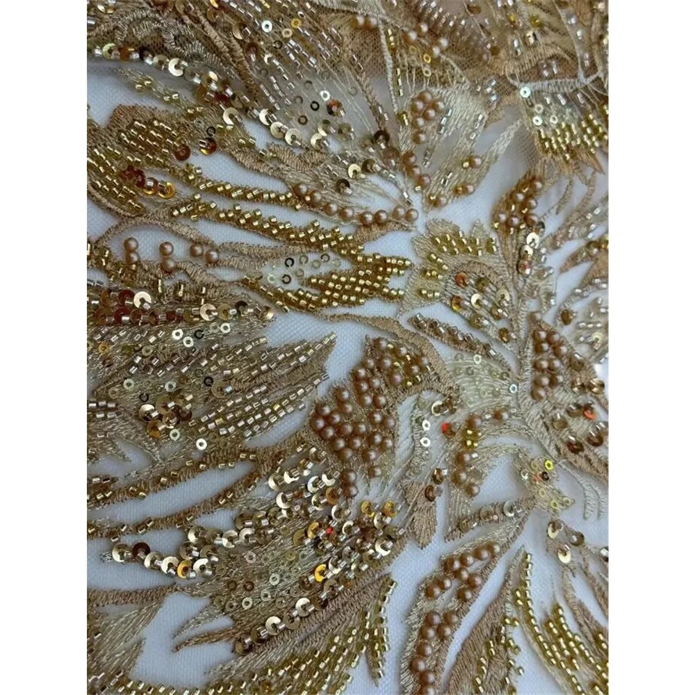 

High Quality Lace Fabric African Nigerian With Sequins Tulle Sewing ZH-13083312 Embroidery Dresses Beads
