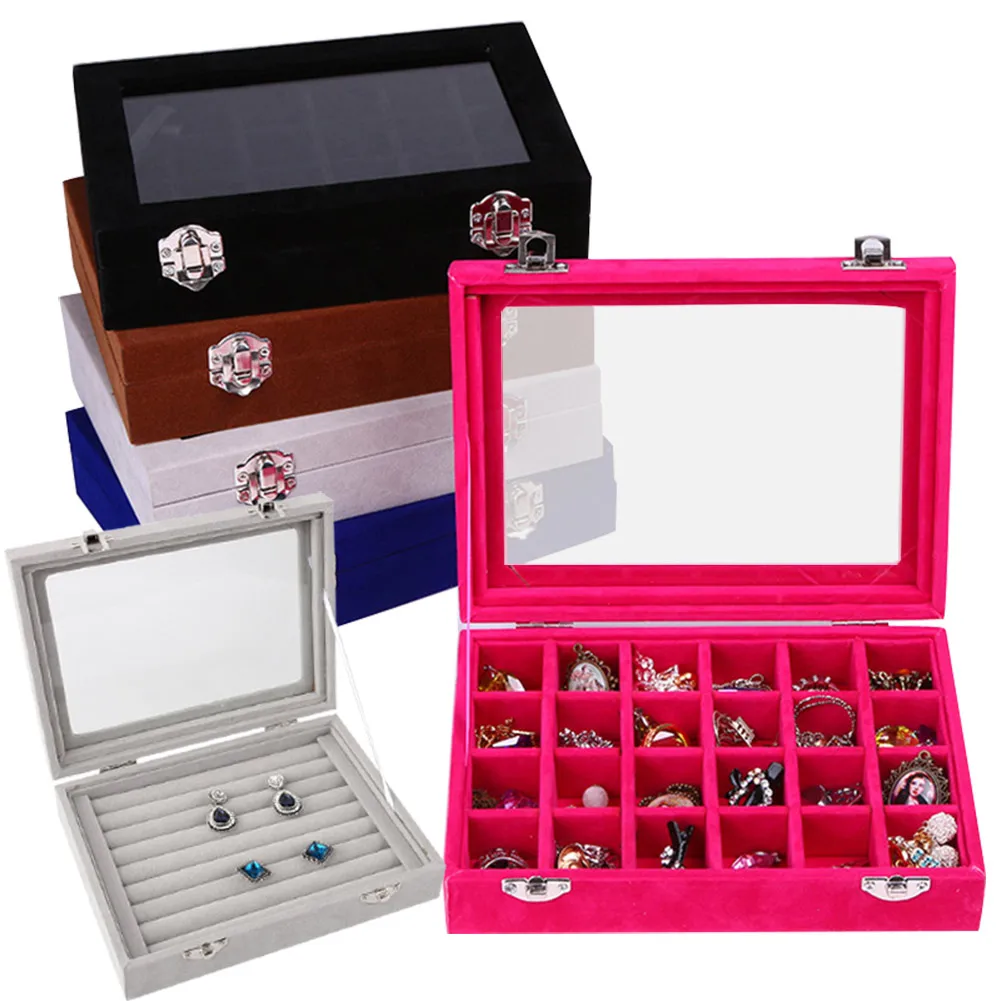 New Velvet Case Rings Earrings Necklaces Holder Organizer Bracelet Jewelry Storage Box luxurious white pu earrings bracelet jewellery display rings tray necklaces holder various models for woman option wholesale