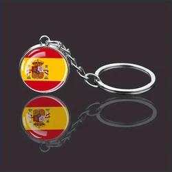 Patriotic Flag Keychain with Durable Metal Ring & Elegant Glass Charm - Perfect for Keys, Bags, and Celebrations (Spain)
