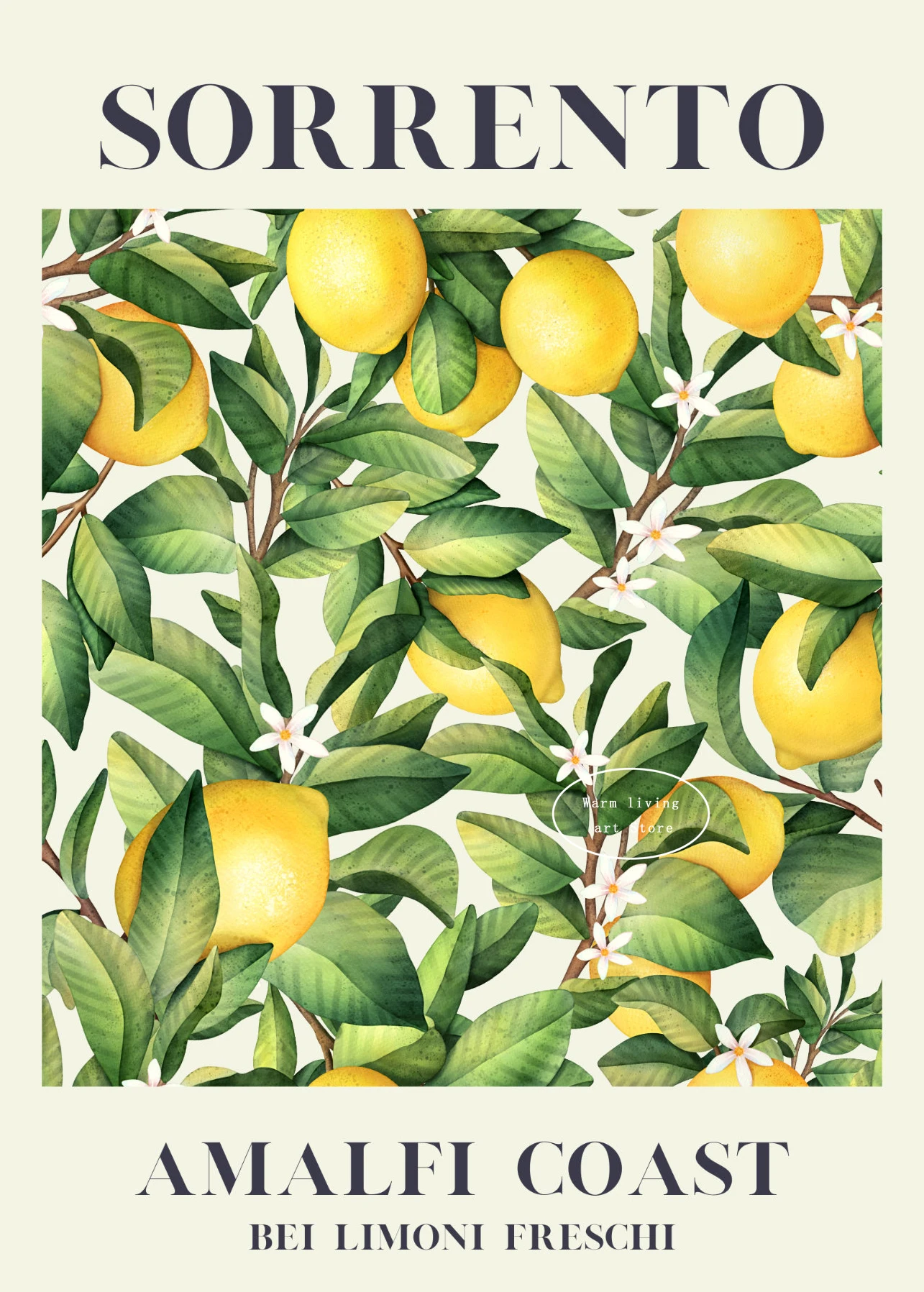 thumbnail image 1 of Cuadro sobre lienzo con diseño de fruta italiana de Santorini, póster nórdico con estampado de limón y naranja de Sorrento, para decoración del hogar y la cocina, 1 of 5