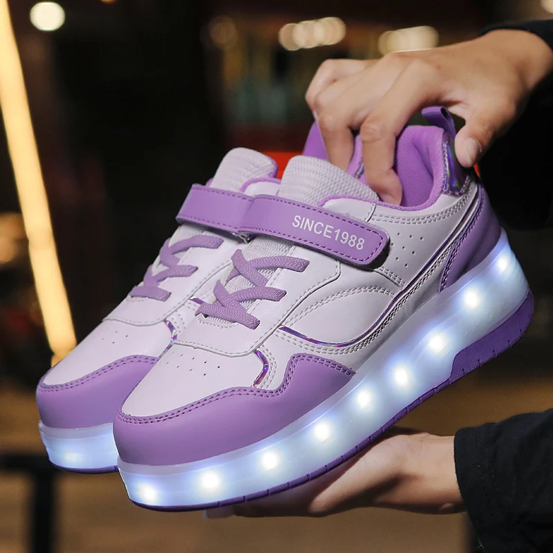 

Two Wheels Children Luminous Glowing Sneakers Boys Girls Led Light Roller Skate Shoes Kids Led Shoes USB Charging