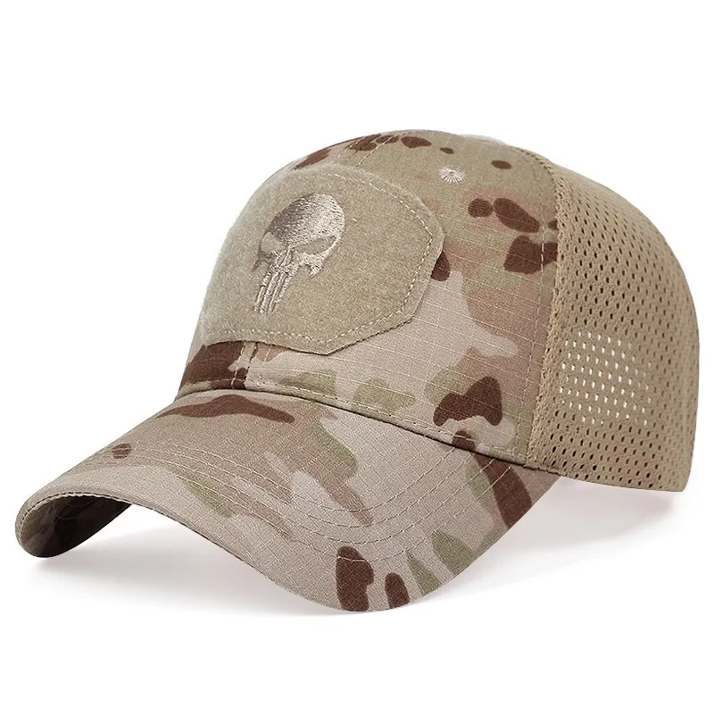 Men's Skull Tactical Baseball Caps for Women Camouflage Military Breathable Mesh Snapback Caps Mountaineering Trucker Sun Hats 5