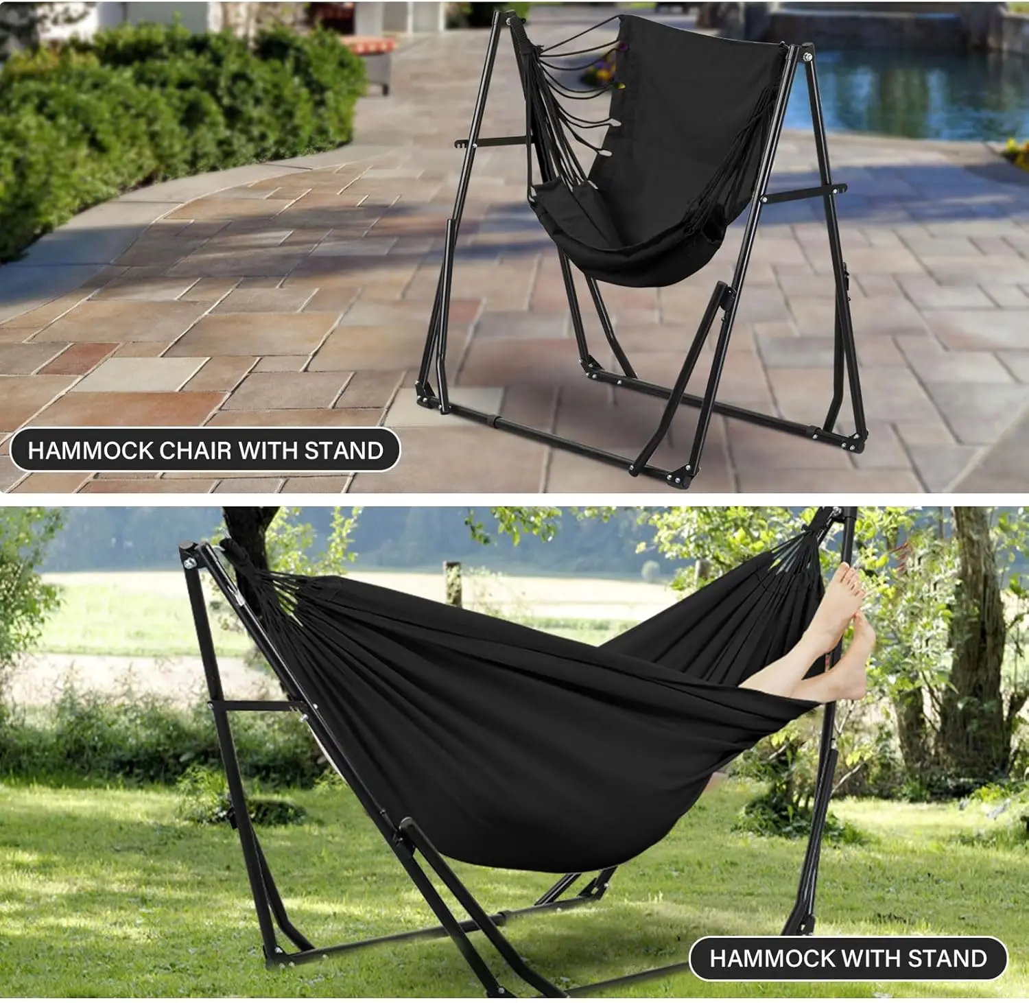2 in 1 Hammock with Stand, Outdoor Hammock Swing Chair with Portable Heavy Duty Stand, Multi-Functional Hammock Stand