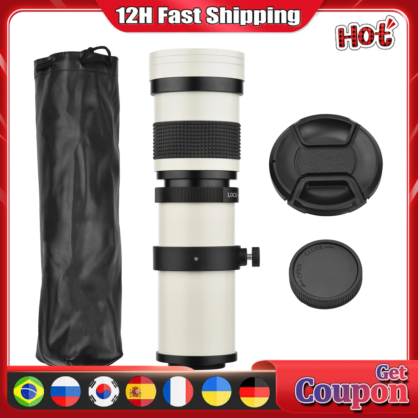 Camera Super Telephoto Zoom Lens MF T Mount for Canon EF
