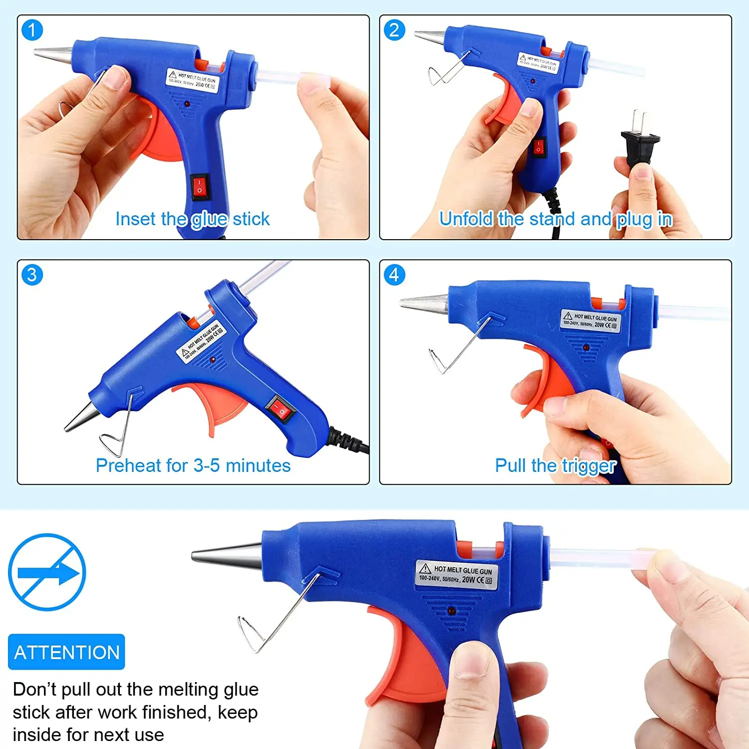 20W Mini Hot Glue Gun Fast Heating Hot Melt Glue Gun For Crafts School DIY  Arts Home Quick Repairs 8 Colors Use 7mm Glue Sticks