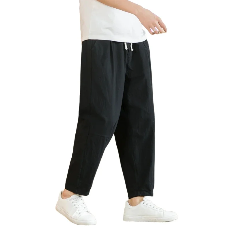New Cotton Linen Mens Pants Casual Solid Color Breathable