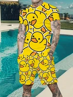 Ensemble Short à manches courtes pour hommes, imprimé dégradé, mode hawaïenne, T-shirt décontracté d'été pour hommes, Short de plage en plein air 3