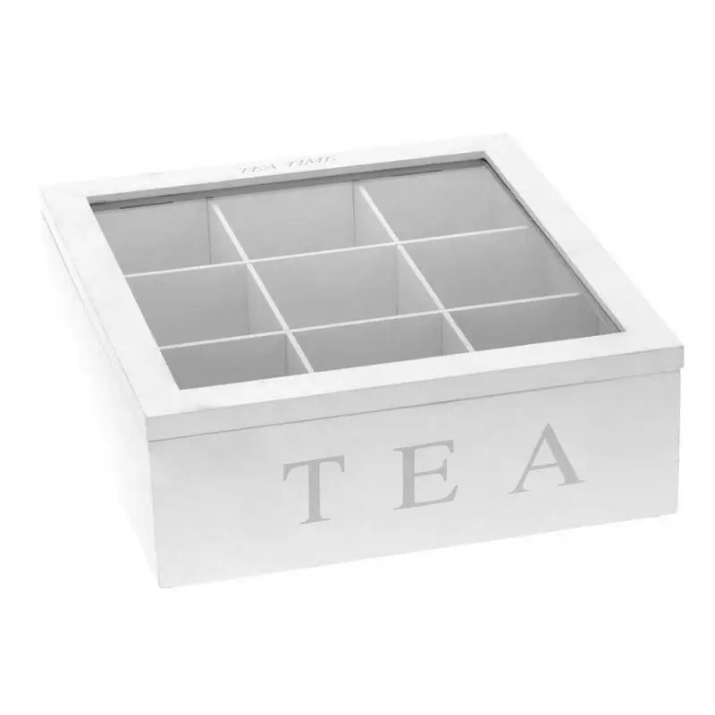 

9 Cells Wooden Tea Storage Box With Visible Lid Transparent Tea Bag Caddy Holder Stackable Coffee Partition Box For cabinets