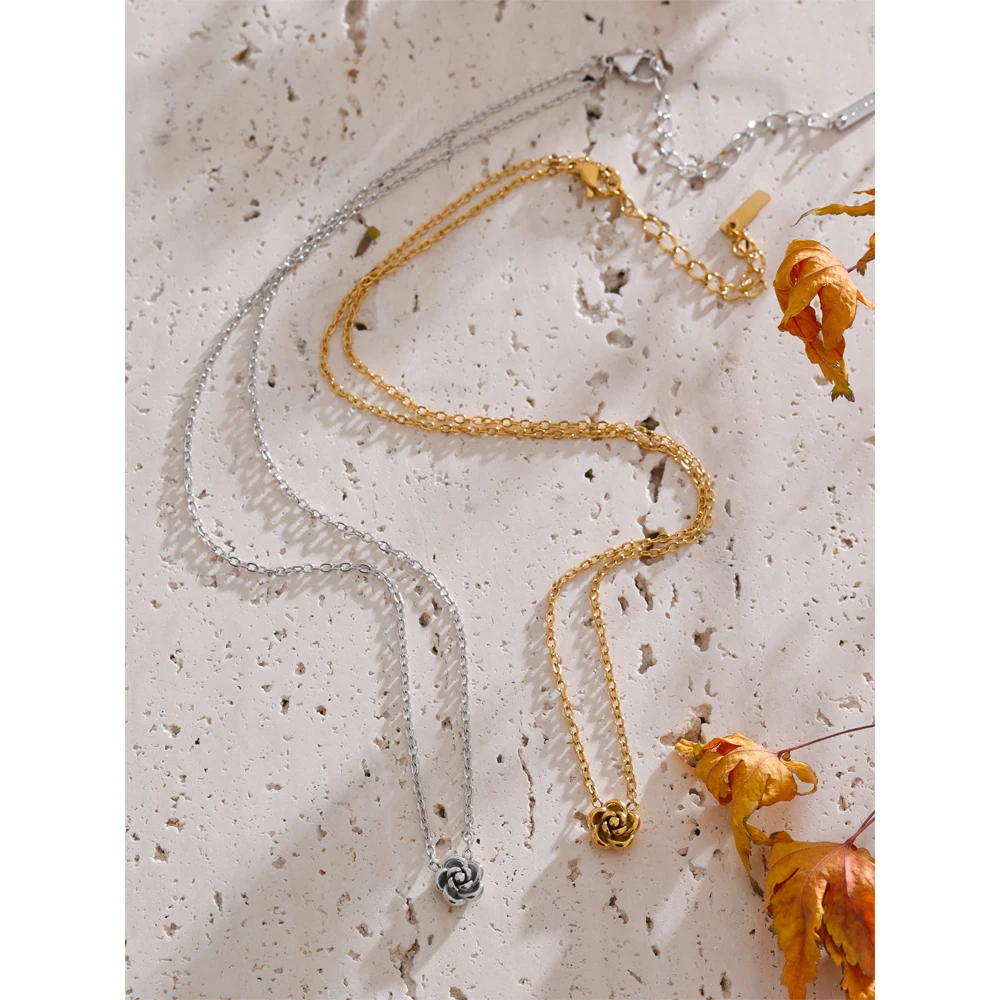 Yhpup Necklace Set Stainless Steel Rose Gold & Platinum PVD