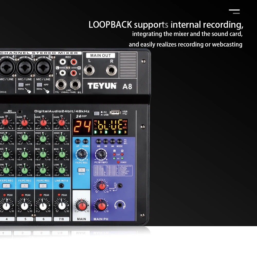 8/6 Channel Profession Portable Mixer Sound Mixing Console Bluetooth-compatible