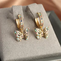 Cute Female Colorful Butterfly Round Zircon Stone Hoop Earrings Gold Color Unique Girlfriend Gifts Wedding Jewelry For Women 3