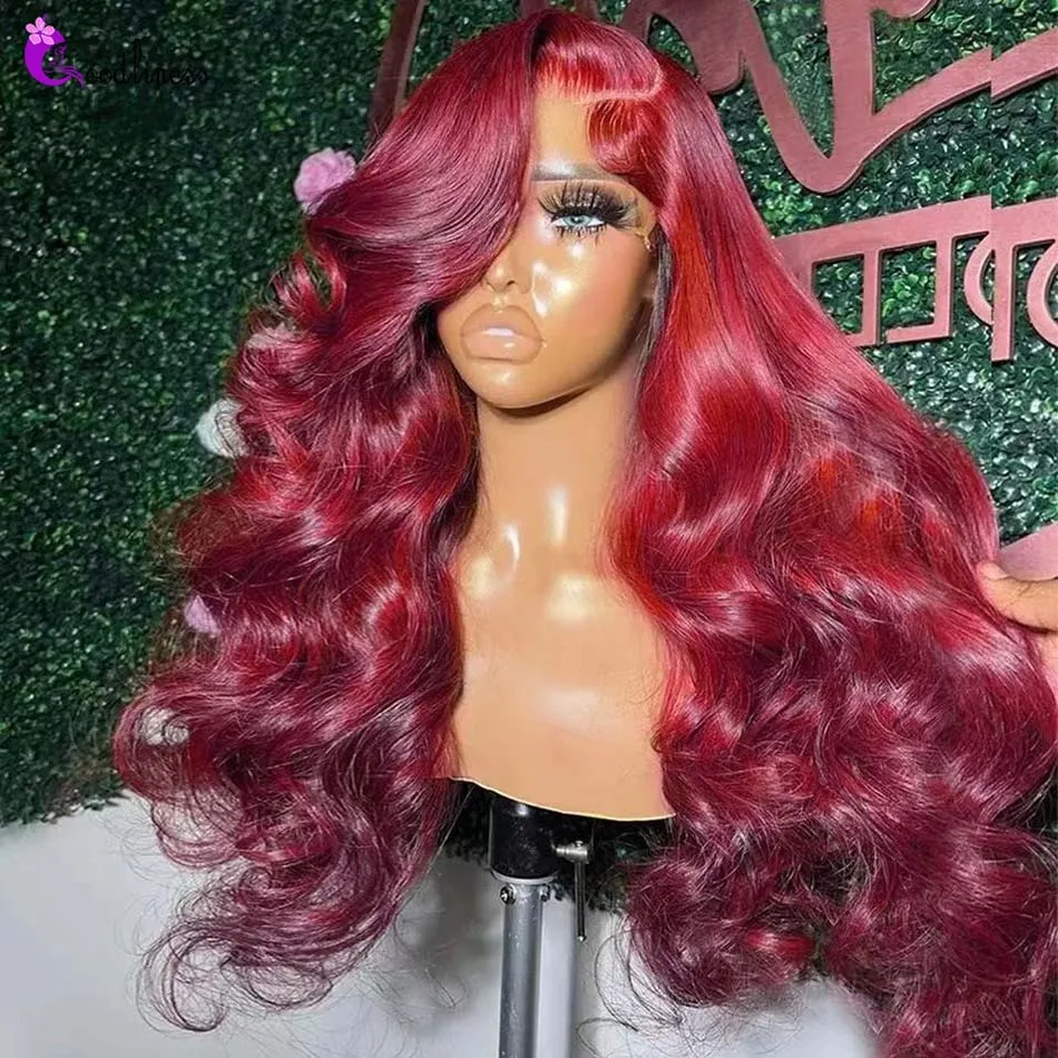 

Body Wave Burgundy 13x6 Hd Lace Frontal Human Hair Wig 13x4 Brazilian Transparent Preplucked Glueless 99J Red Colored Women Wig