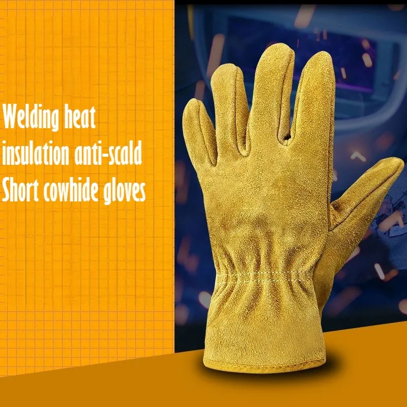 

Protective Gloves Thickened Cowhide Welder Wear-Resistant Short Leather Welding Labor Protection Anti-Skid Driver Handling