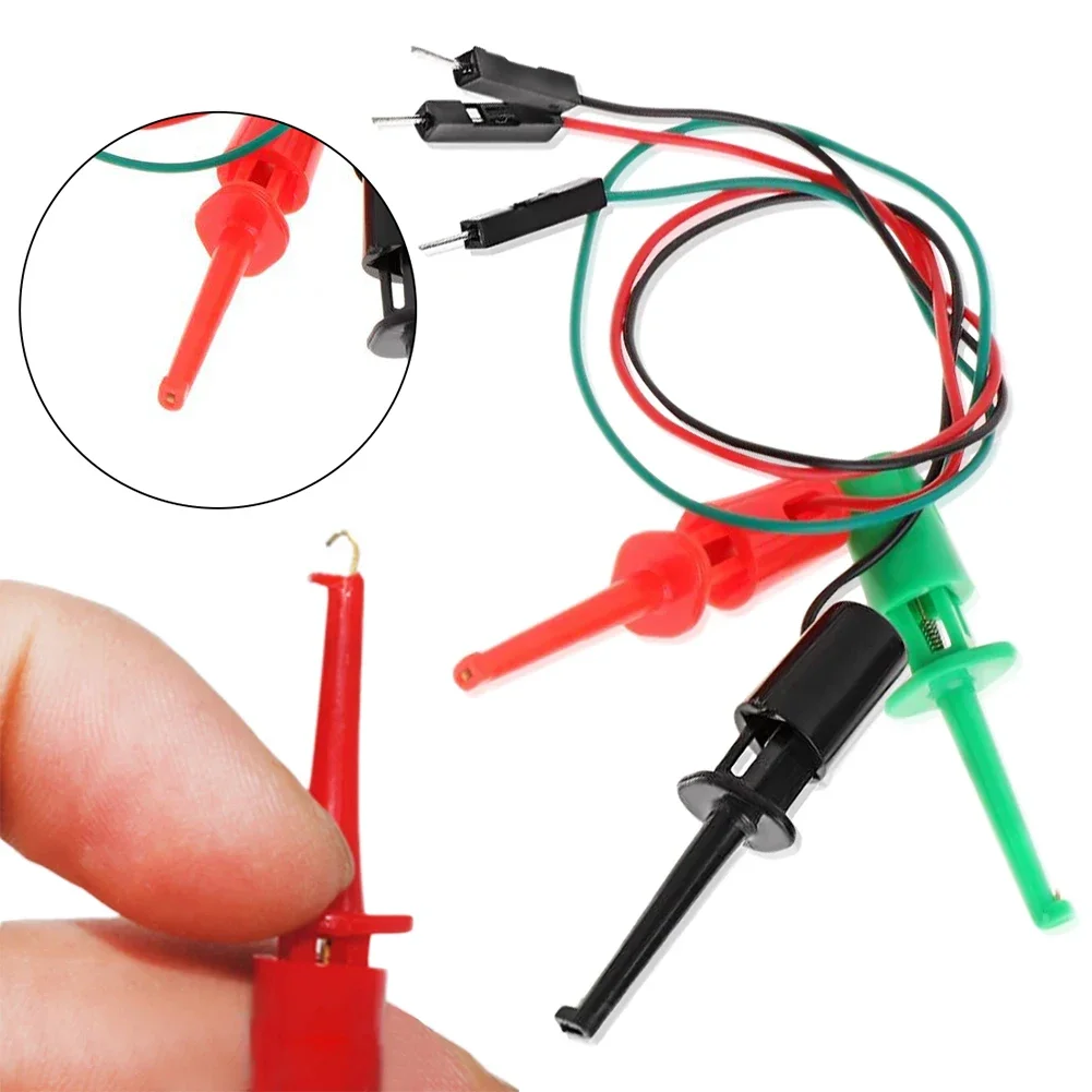 3pcs Hook Type test Clip Probes Instrumentation Transistor Tester Hook Type test Clip Probes Kit with Male Head DuPont Line