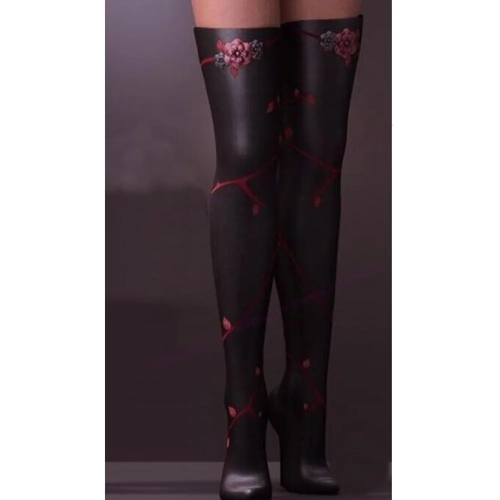 Flower over the knee leather boots