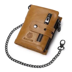 Genuine Leather RFID - Blocking Men's Wallet - Compact Vertical Design with Detachable Multiple Card Slots (Yellow brown)