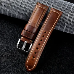 Premium Genuine Leather Quick Release Watch Band - Universally Stylish for 24mm (Light Brown-silver)