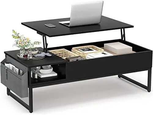 

Top Coffee Table with Storage, Wood Lifting Top Central Table Metal Frame, 43.3 Small coffee table Table top Small end table Tea