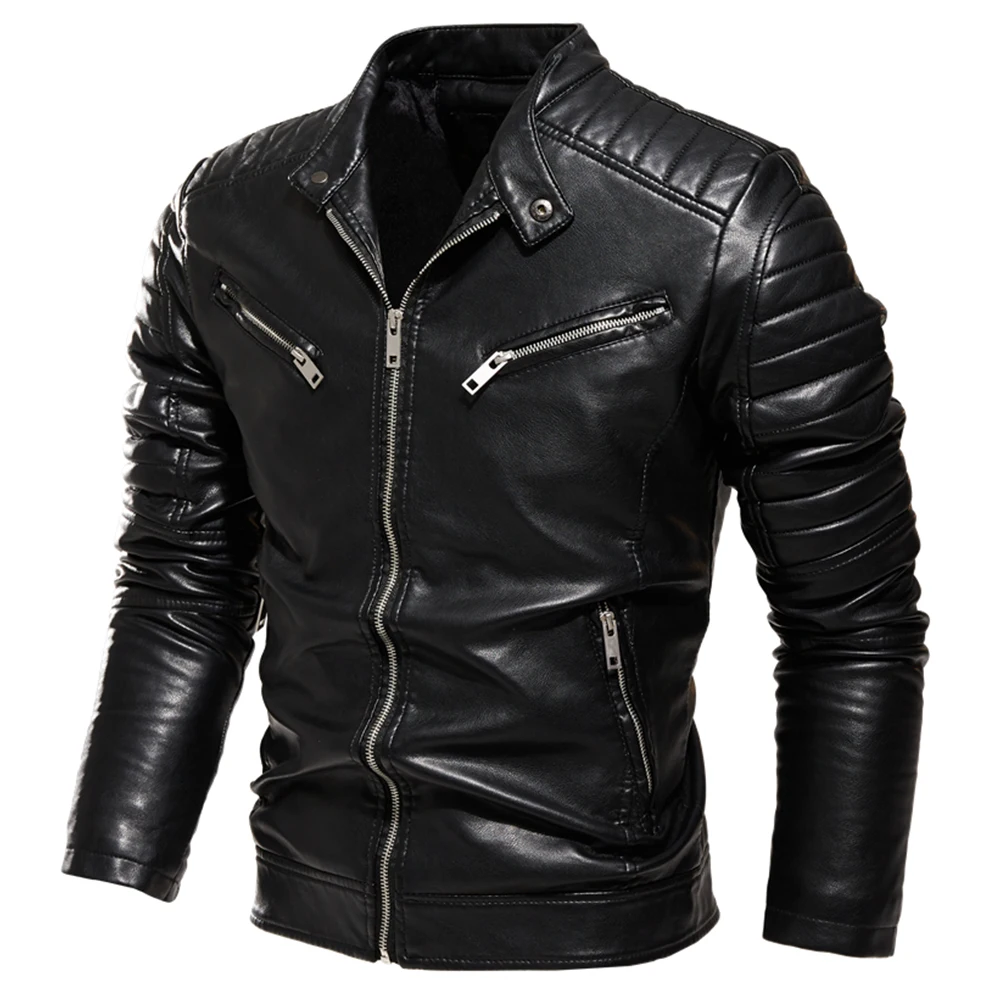 2022 Winter Black Leather Jacket Men Fur Lined Warm Motorcycle Jacket ...