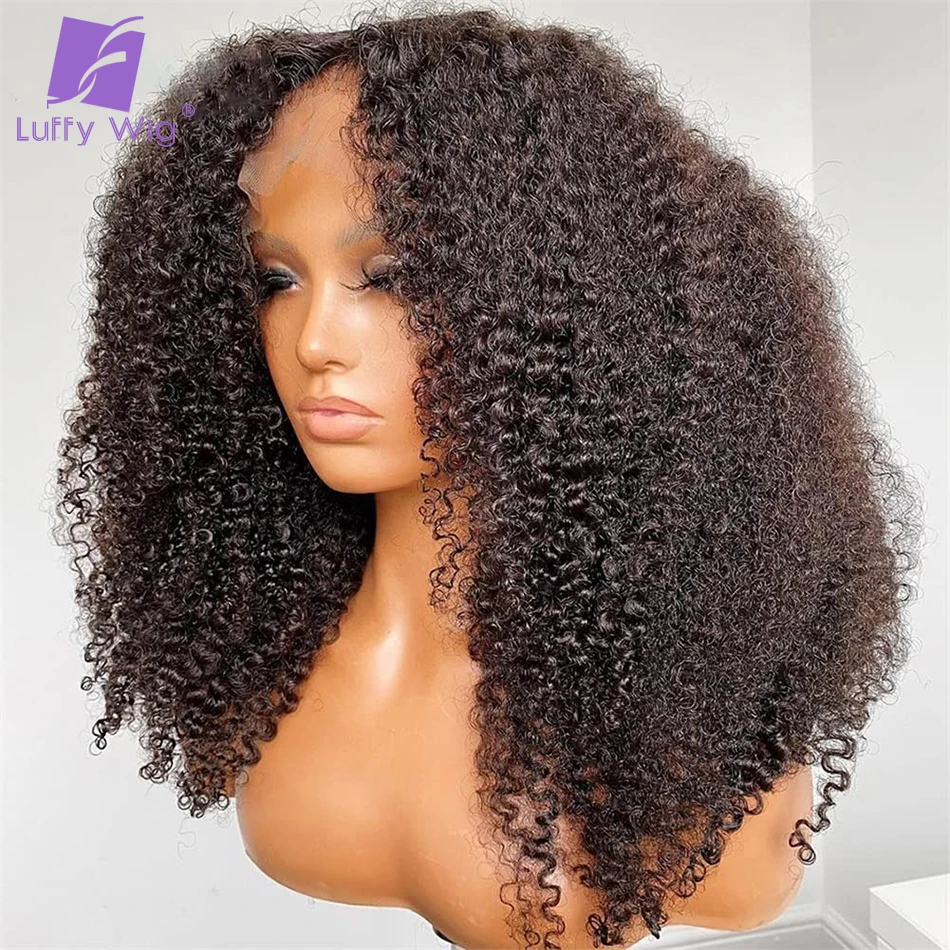 Kinky Curly 13x6 Lace Front Human Hair 4C Glueless Wig 200% Density Pre Plucked Bleached Knots With Baby Hair Lace Frontal Wigs