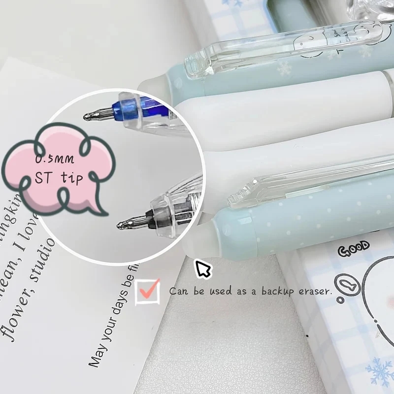 Set di 4 Penne Gel Cancellabili per Bambini, Inchiostro Blu e Nero, Penne con Cancellazione a Frizione e Design Elegante con Pulsante Laterale per Studenti delle Scuole Elementari - immagine 5