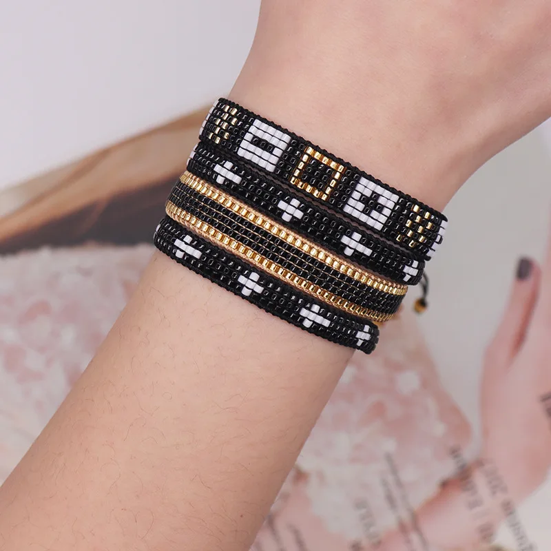 

Браслет из бисера геометрический квадратный дизайн оригинальная ручная вязка богемный регулируемый модный простой рисовый телефон