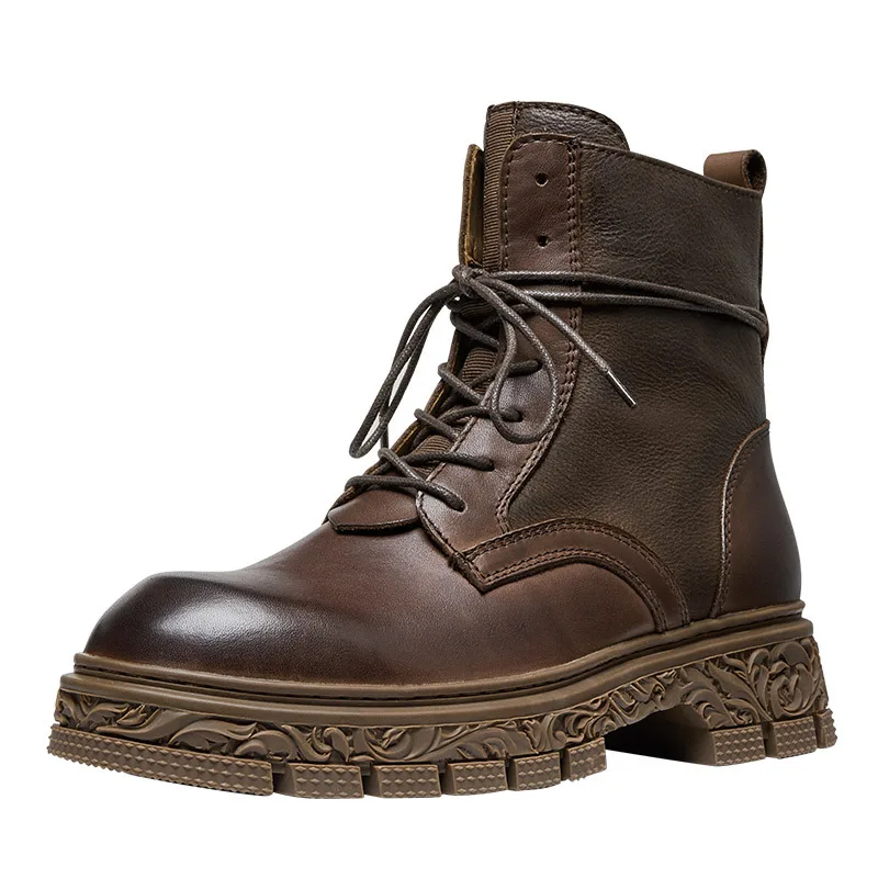 High Quality Genuine Leather British Retro Men Shoes Autumn Winter Ankle Boots All-match Cowhide Cowboy Boots Motorcycle Boots