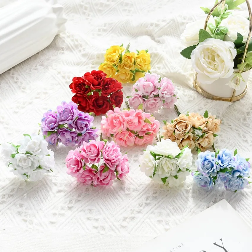 

60PCS Artificial Flowers Silk Rose Bouquet Wedding Bridal Clearance Christmas Decoration Vase for Home Garden Diy Gift Candy Box