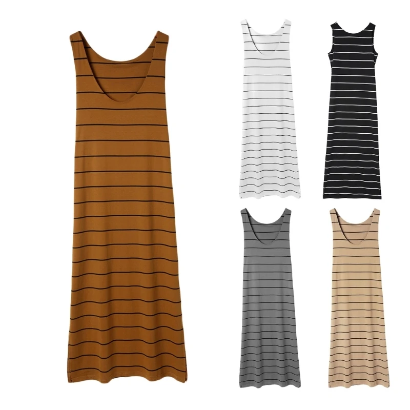 

Womens Casual Long Dress Ladies Slim-Fit Dress Female Crew Neck Dress for Summer N2UE