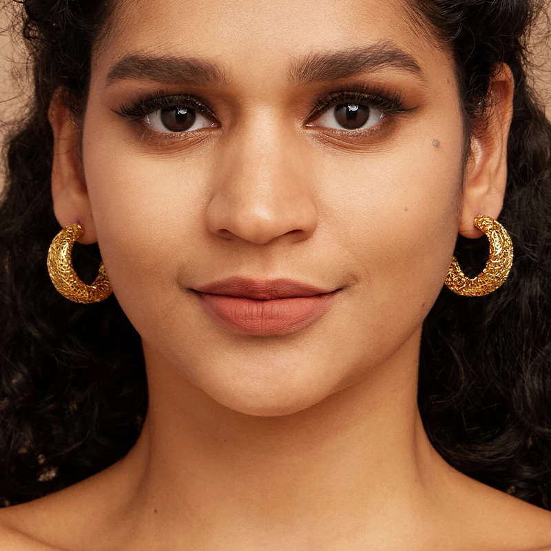 C Shape Hollowed Out Earrings 18K Gold Plated for Women Street Jewelry Gift