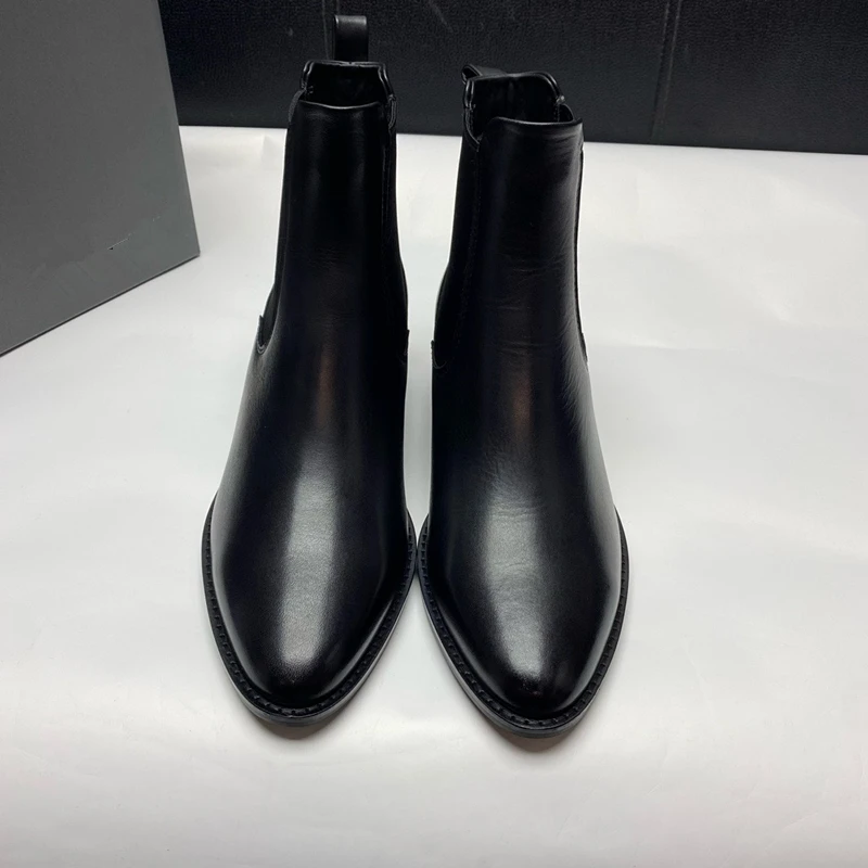 Withered British Fashion High Heels Chelsea Ankle Boots Simple Solid Boot Women Genuine Leather Casual Vintage