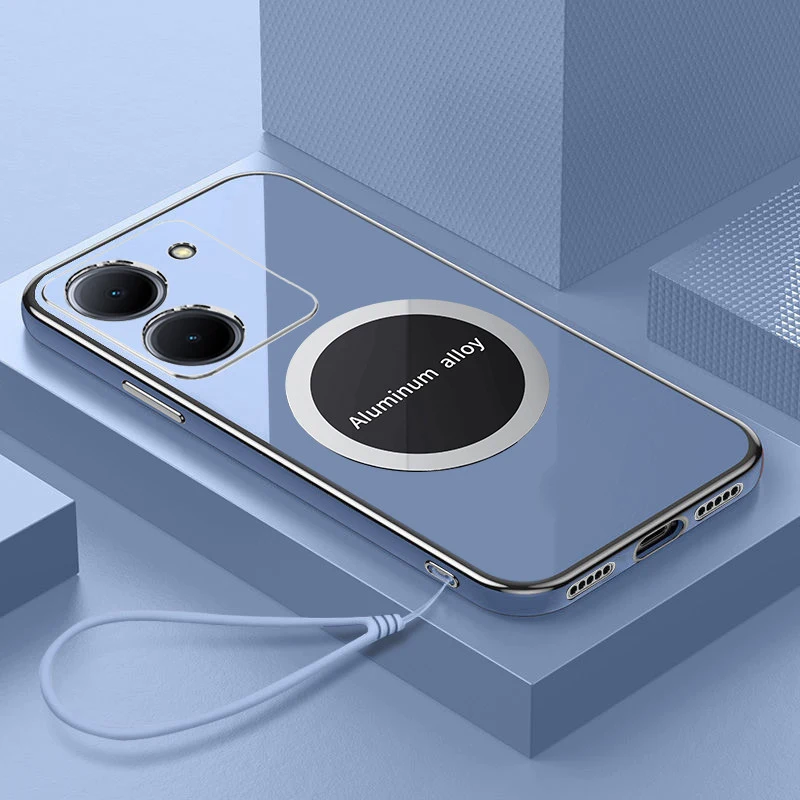 Luxury Square Plating Shockproof Silicone Back Cover with Magnetic Attraction