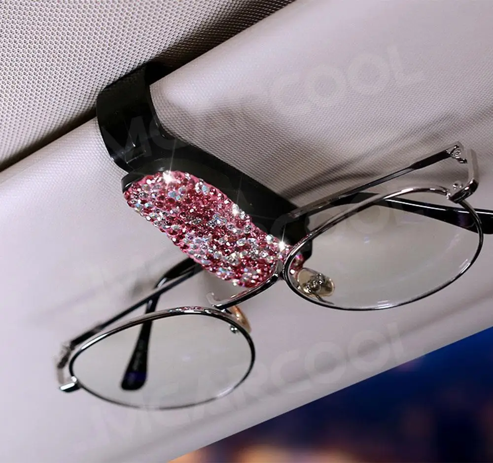 1PC Rhinestone Diamond Decoration Clip Sun Visor Glasses Bracket Bill Clip Portable Sunglasses Eyeglasses Car Interior Supplies sun visor bracket